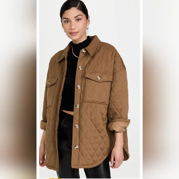 NWT Good American Quilted Sherpa Button Shacket Jacket Brown 🤎 5/6 XXL/3XL - Picture 4 of 10